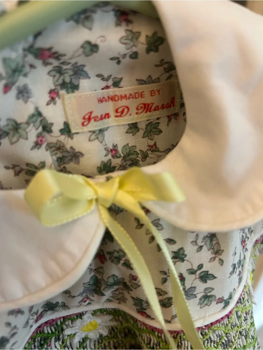 Vintage Cream Floral Smocked Dress with Yellow Bow